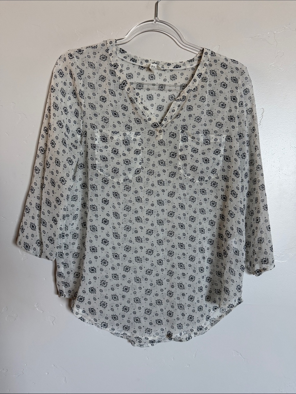 Aeropostale Cream Floral-Print Tunic Top Sheer Shabby Chic Design
